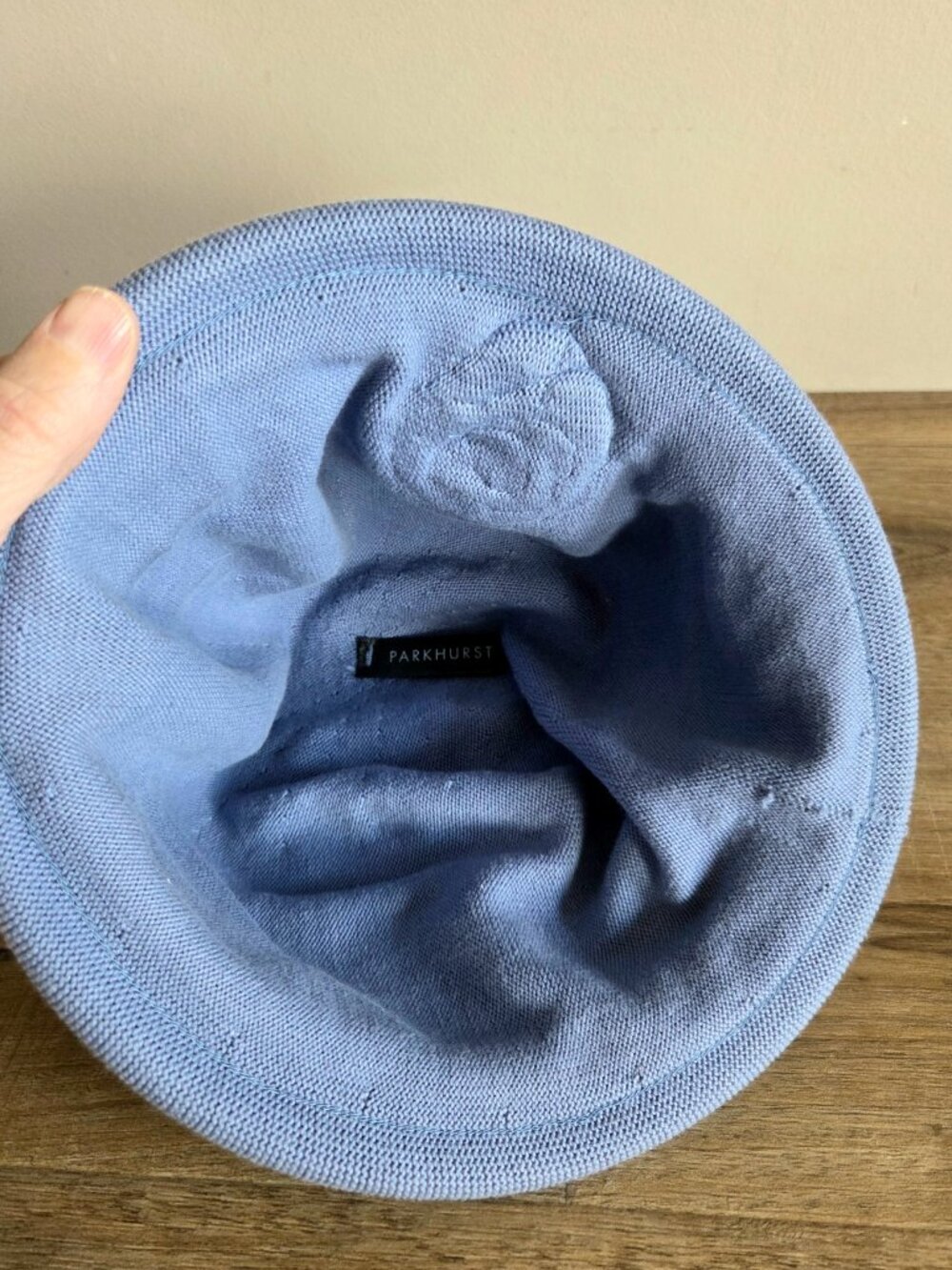 Parkhurst 100% cotton blue hat with floral design on the side. - Picture 6 of 8